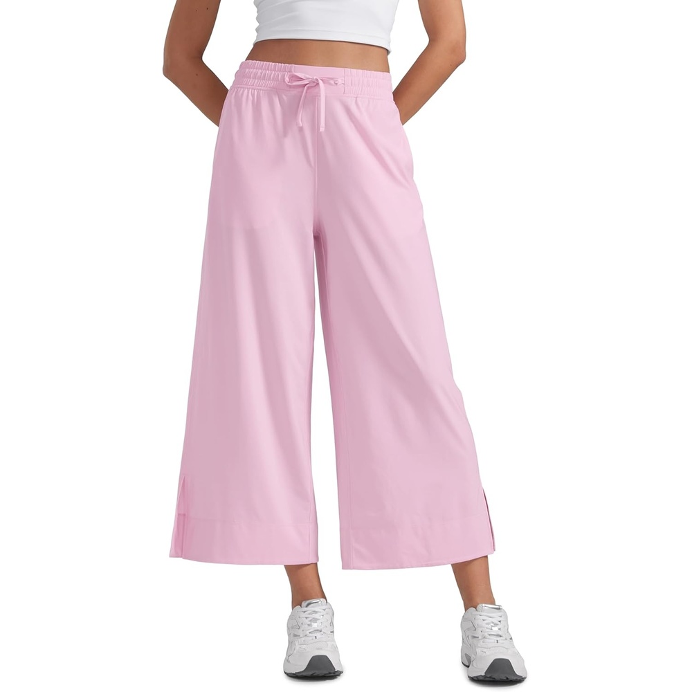 image:imageCRZ YOGA Lightweight Wide Leg Cropped Pants for Women 25 Casual Travel Work Sweatpants SummerPink Peony