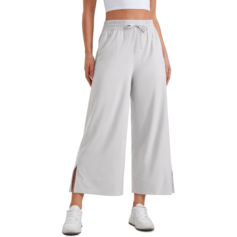 image:imageCRZ YOGA Lightweight Wide Leg Cropped Pants for Women 25 Casual Travel Work Sweatpants SummerPlatinum Grey