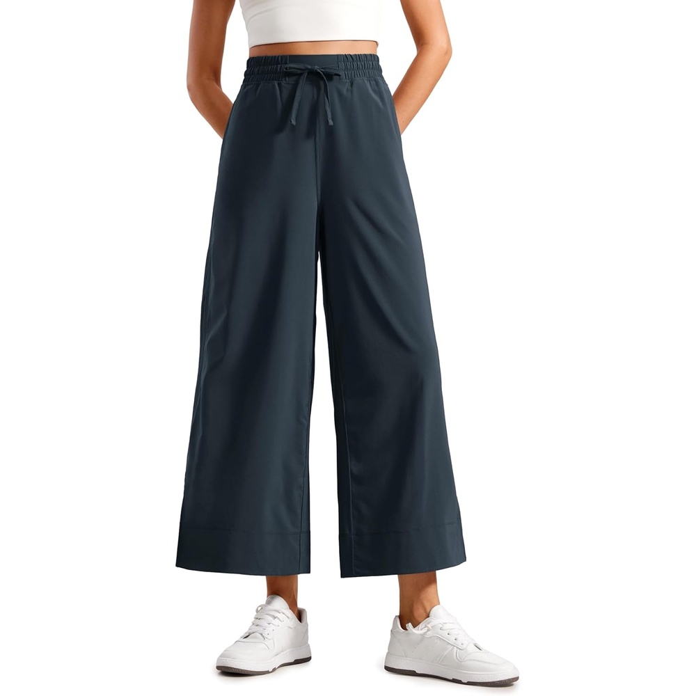 image:imageCRZ YOGA Lightweight Wide Leg Cropped Pants for Women 25 Casual Travel Work Sweatpants SummerTrue Navy
