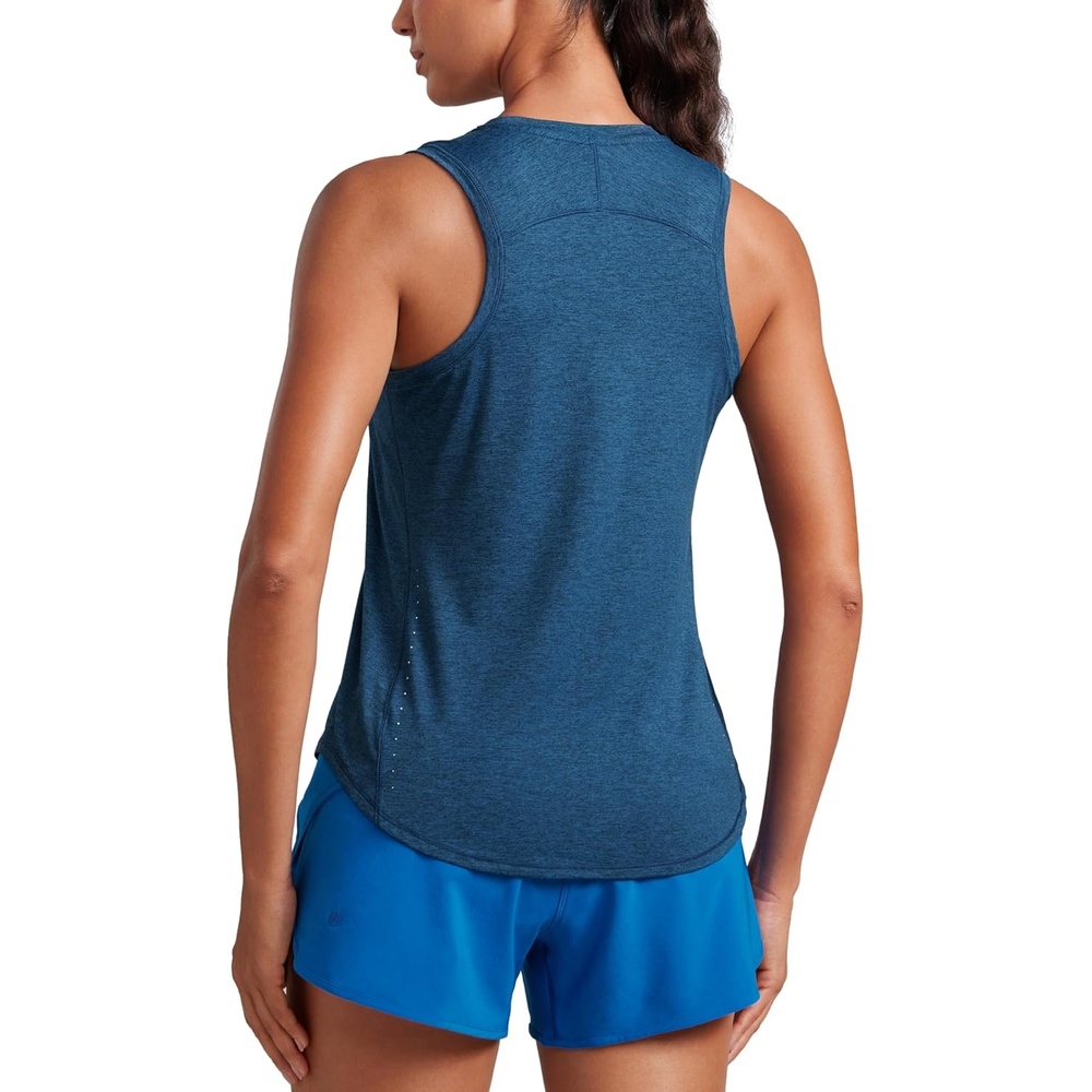 image:imageCRZ YOGA Lightweight Workout Tank Tops for Women Athletic Running Sleeveless Shirts Racerback High Neck TShirtNight Blue Heather