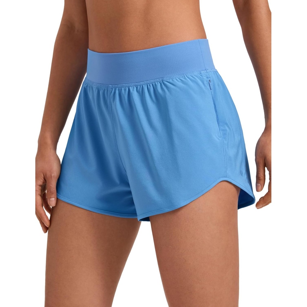 image:imageCRZ YOGA Mid Flat Waisted Running Shorts for Women 3 Mesh Liner Quick Dry for Workout Sport Athletic with Zipper PocketParty Blue