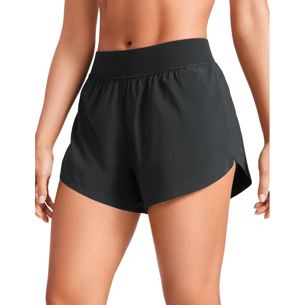 image:imageCRZ YOGA Mid Waisted Split Running Shorts for Women 4 Comfy Mesh Liner for Workout Athletic Gym Track Quick DryBlack
