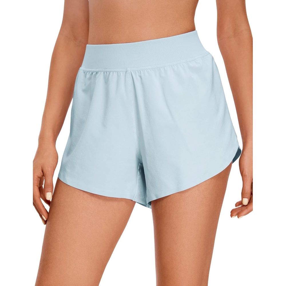 image:imageCRZ YOGA Mid Waisted Split Running Shorts for Women 4 Comfy Mesh Liner for Workout Athletic Gym Track Quick DryBlue Linen