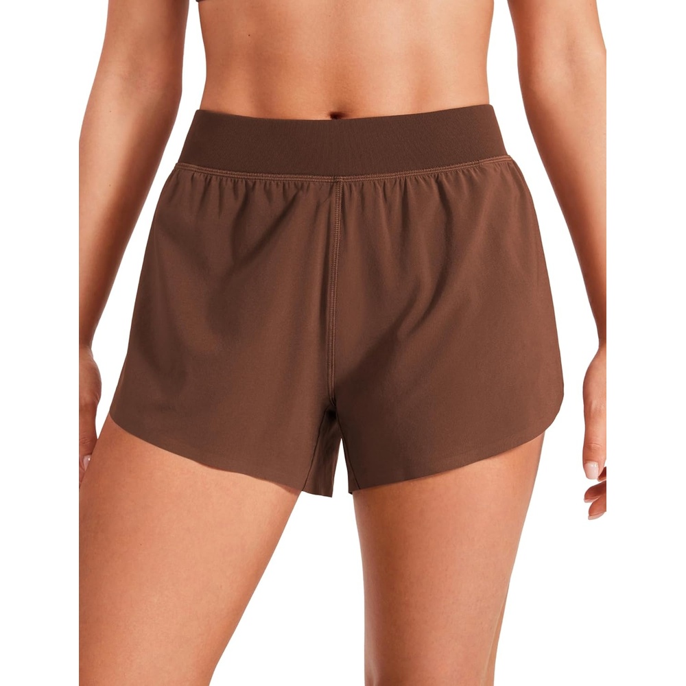 image:imageCRZ YOGA Mid Waisted Split Running Shorts for Women 4 Comfy Mesh Liner for Workout Athletic Gym Track Quick DryCoffee Brown