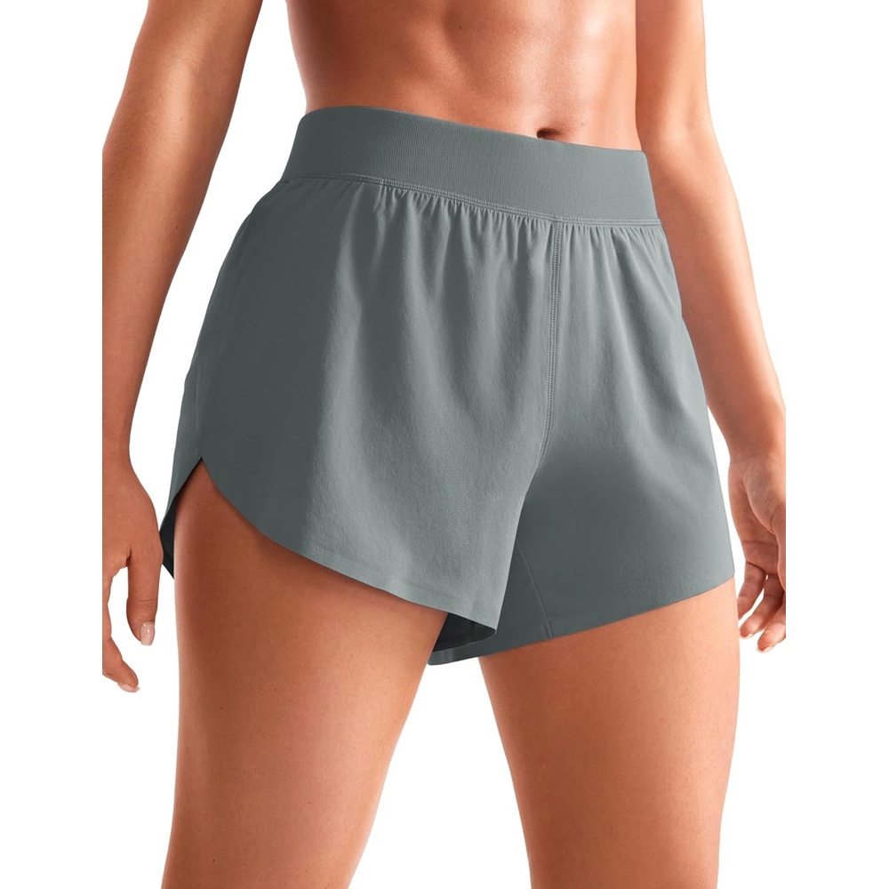image:imageCRZ YOGA Mid Waisted Split Running Shorts for Women 4 Comfy Mesh Liner for Workout Athletic Gym Track Quick DryGrey Sage