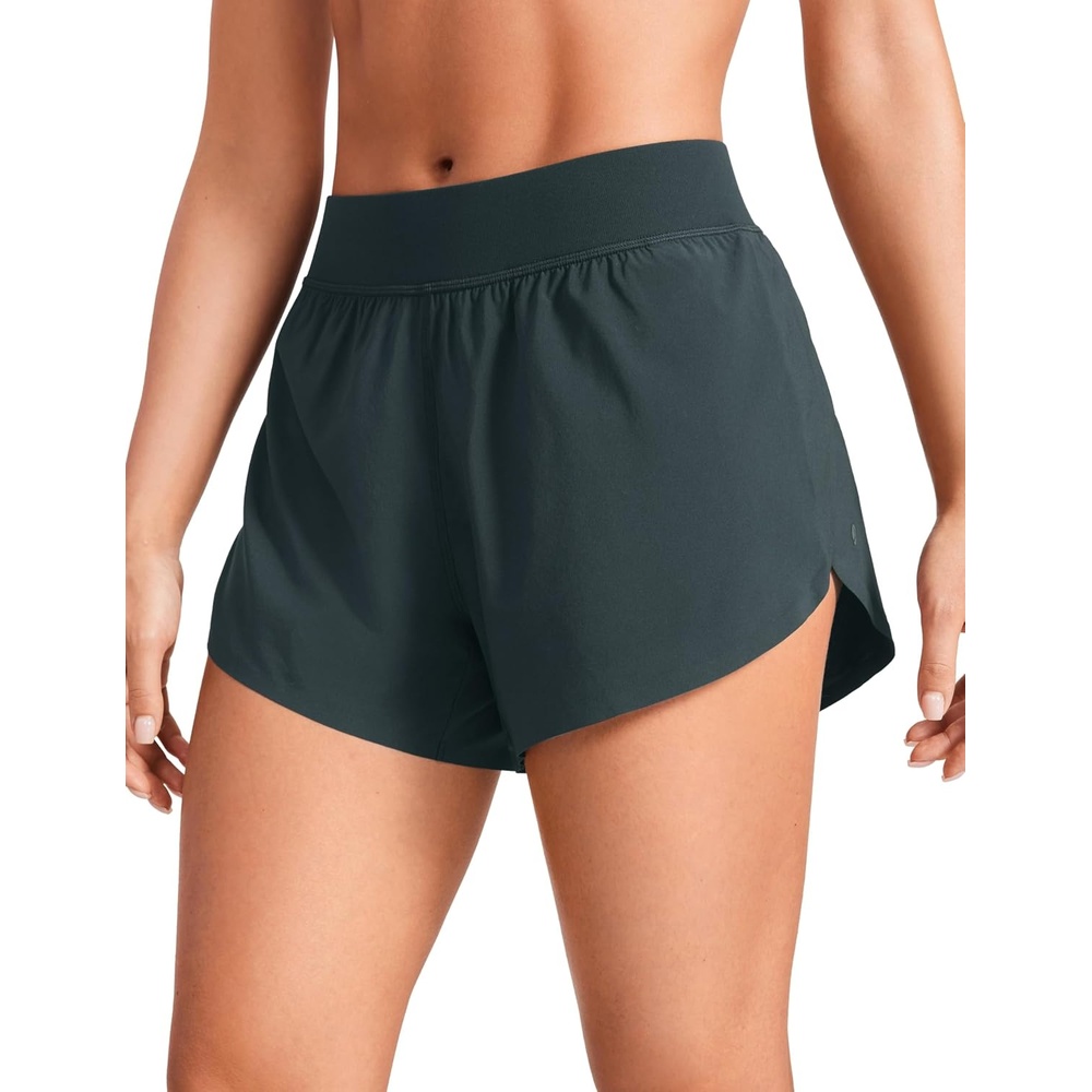 image:imageCRZ YOGA Mid Waisted Split Running Shorts for Women 4 Comfy Mesh Liner for Workout Athletic Gym Track Quick DryMelanite
