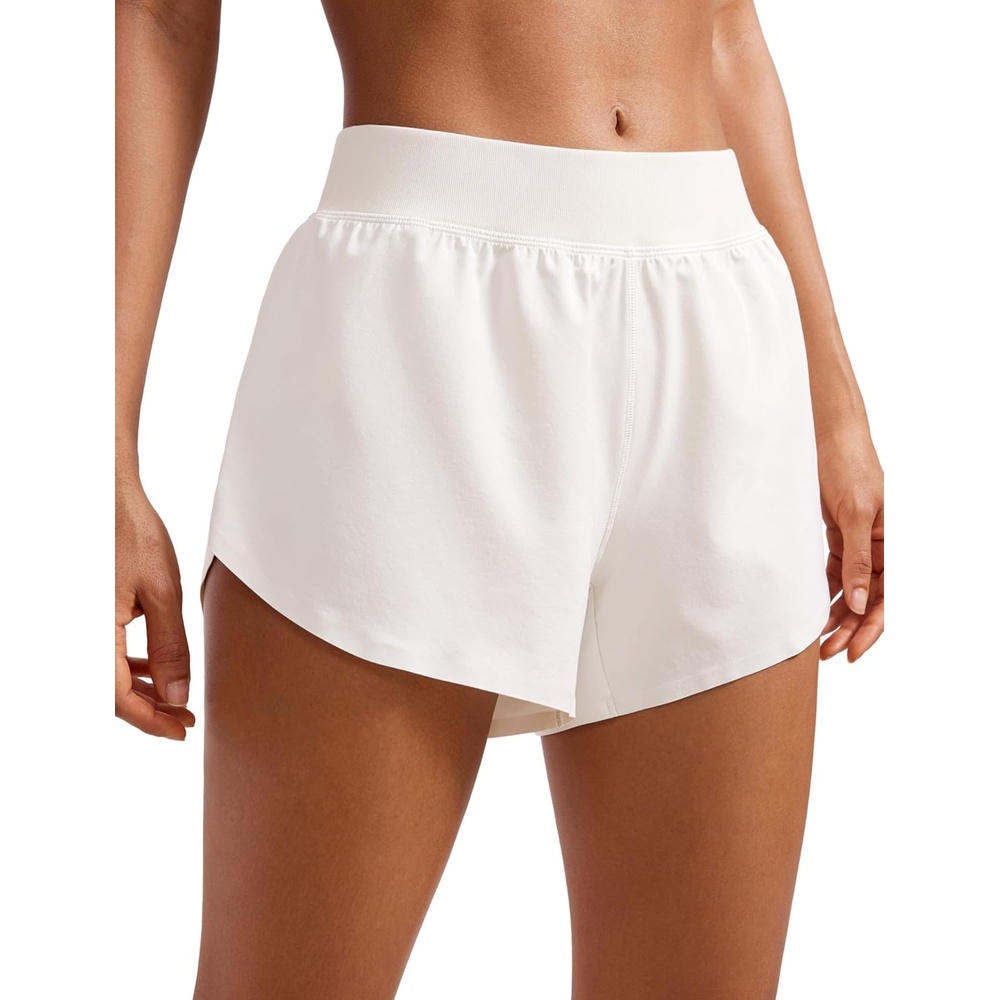 image:imageCRZ YOGA Mid Waisted Split Running Shorts for Women 4 Comfy Mesh Liner for Workout Athletic Gym Track Quick DryMilky White Bone