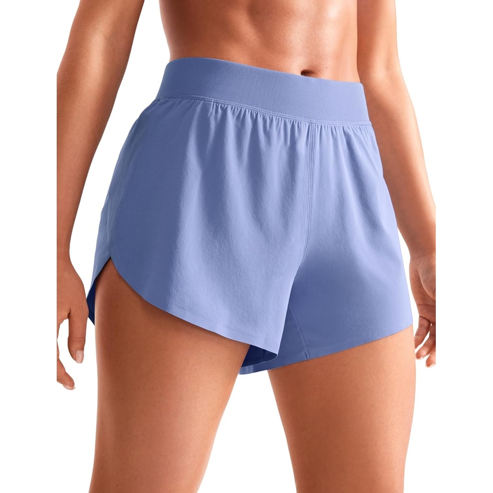 image:imageCRZ YOGA Mid Waisted Split Running Shorts for Women 4 Comfy Mesh Liner for Workout Athletic Gym Track Quick DryPeriwinkle Purple