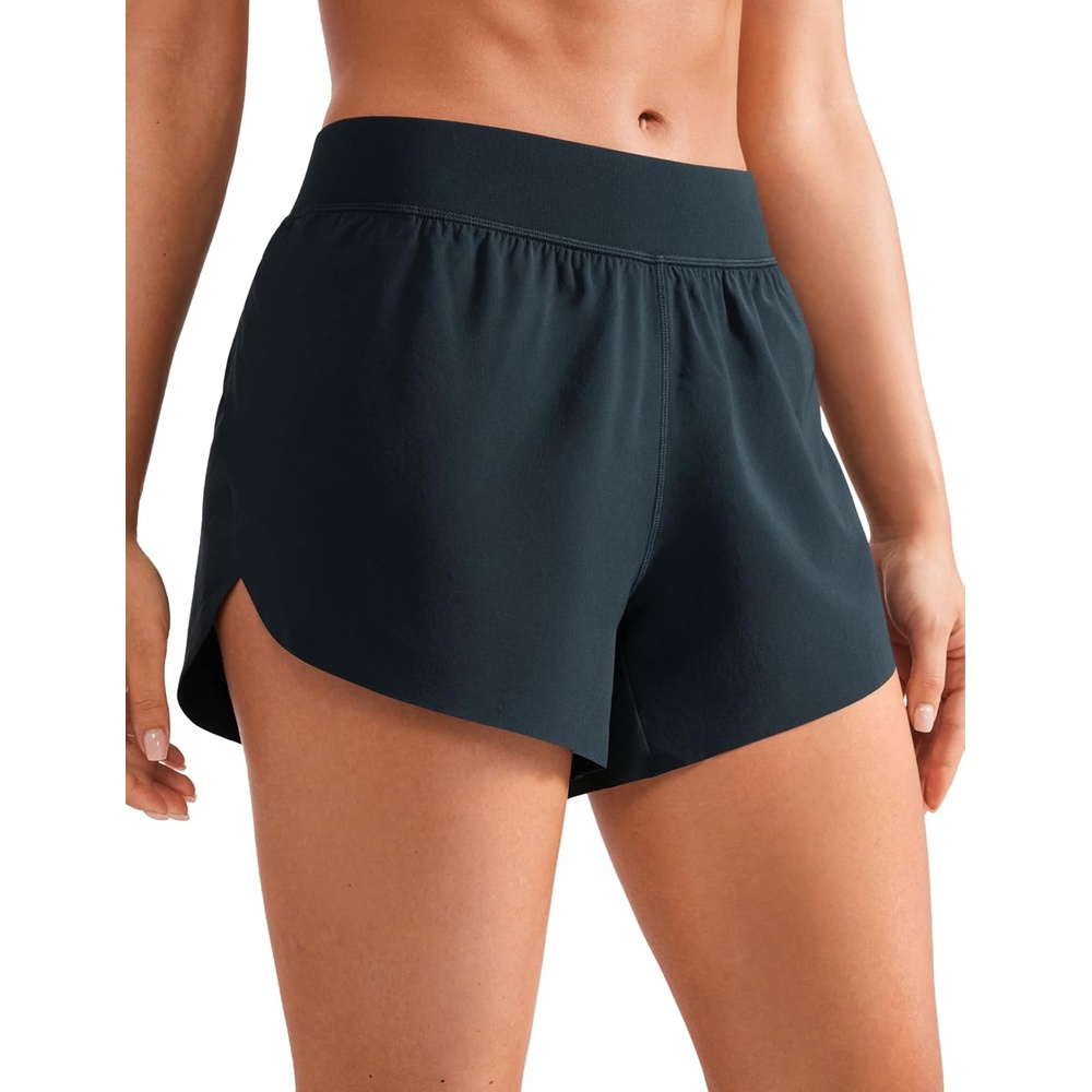 image:imageCRZ YOGA Mid Waisted Split Running Shorts for Women 4 Comfy Mesh Liner for Workout Athletic Gym Track Quick DryTrue Navy