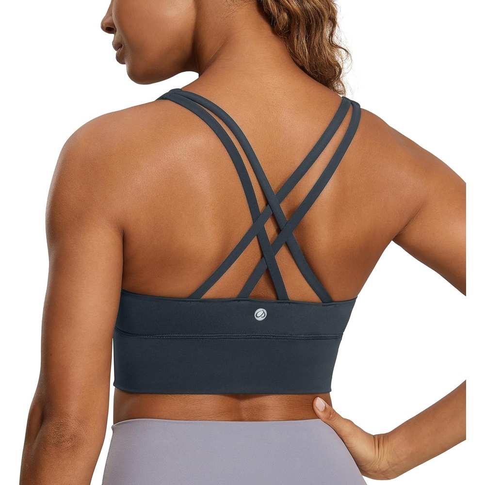 image:imageCRZ YOGA Naked Feeling Strappy Longline Sports Bras for Women Medium Impact Criss Cross Yoga Padded Workout Crop TopMelanite