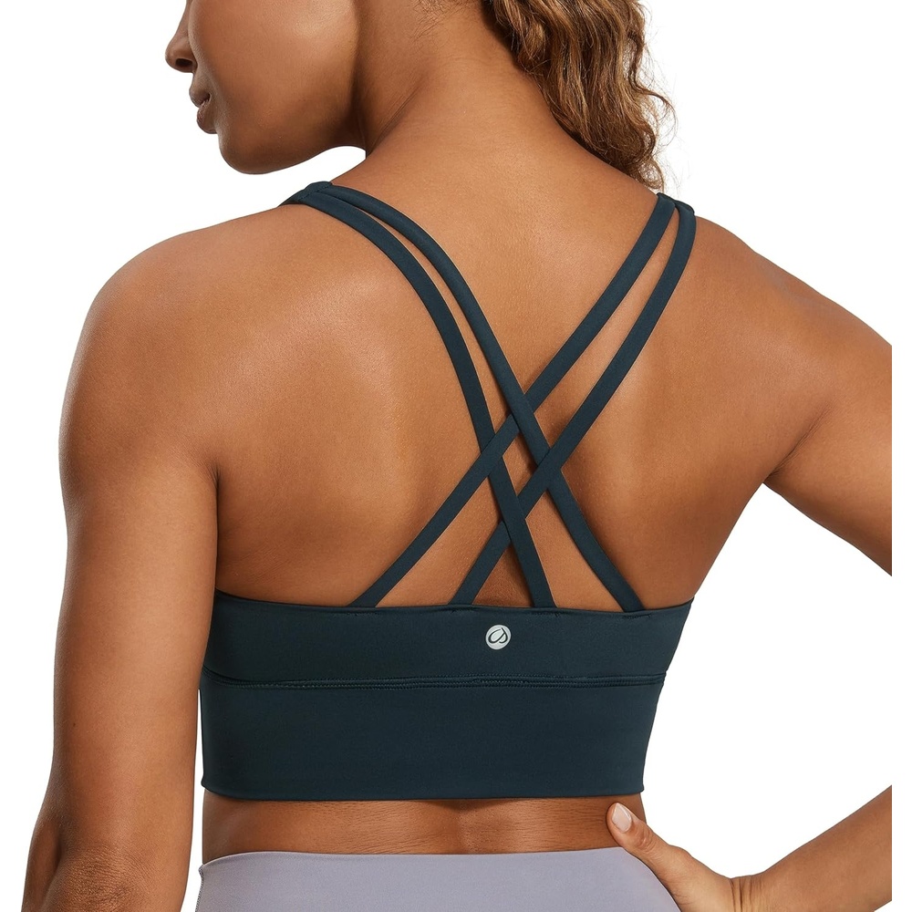 image:imageCRZ YOGA Naked Feeling Strappy Longline Sports Bras for Women Medium Impact Criss Cross Yoga Padded Workout Crop TopTrue Navy