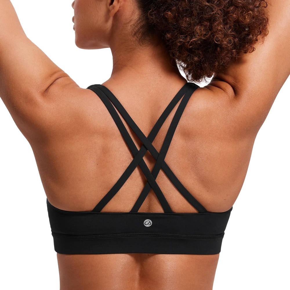 image:imageCRZ YOGA Naked Feeling Strappy Padded Sports Bras for Women Fitness Workout Top Criss Cross Back Yoga CamiBlack