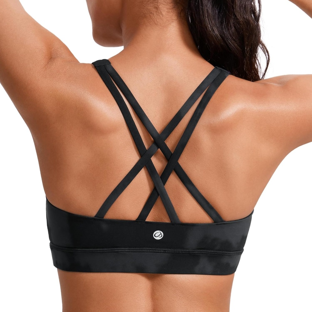 image:imageCRZ YOGA Naked Feeling Strappy Padded Sports Bras for Women Fitness Workout Top Criss Cross Back Yoga CamiBlack Tie Dye Flowers
