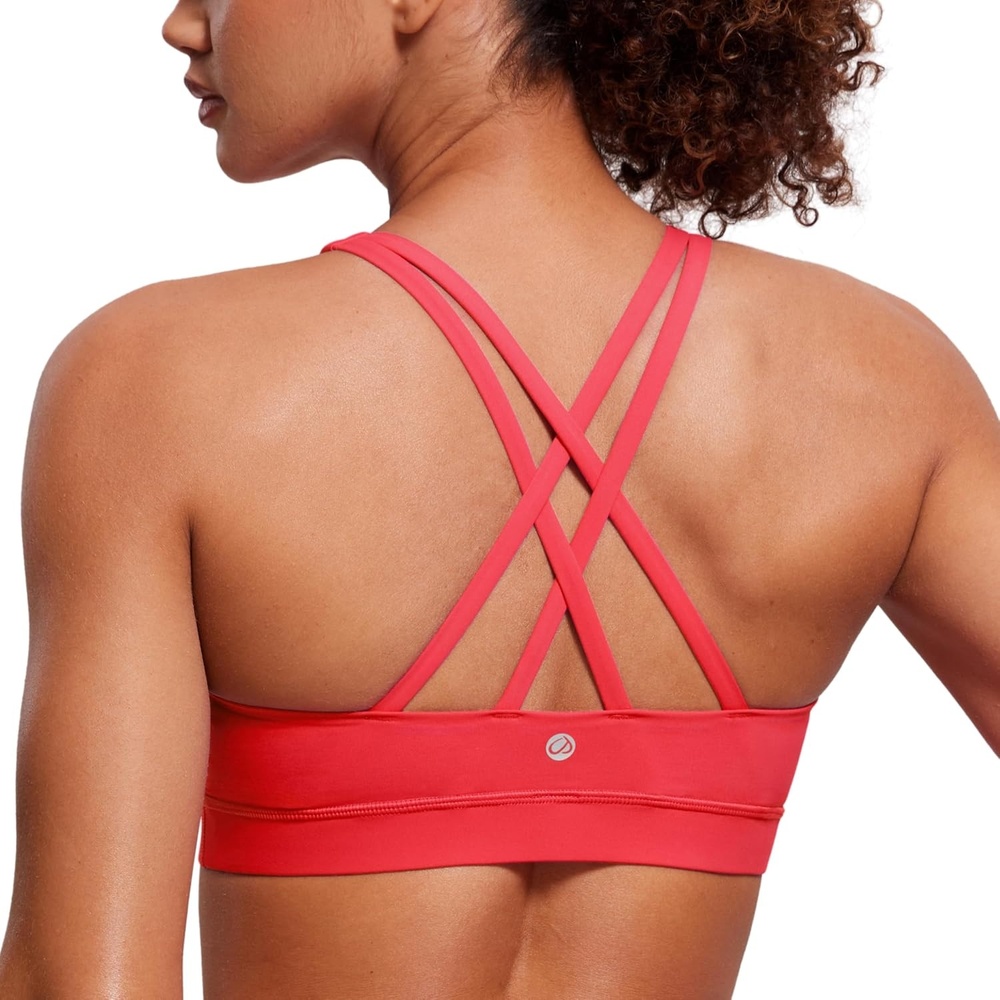 image:imageCRZ YOGA Naked Feeling Strappy Padded Sports Bras for Women Fitness Workout Top Criss Cross Back Yoga CamiCrimson