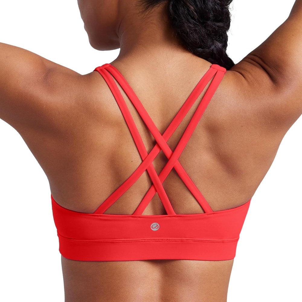 image:imageCRZ YOGA Naked Feeling Strappy Padded Sports Bras for Women Fitness Workout Top Criss Cross Back Yoga CamiDeep Red