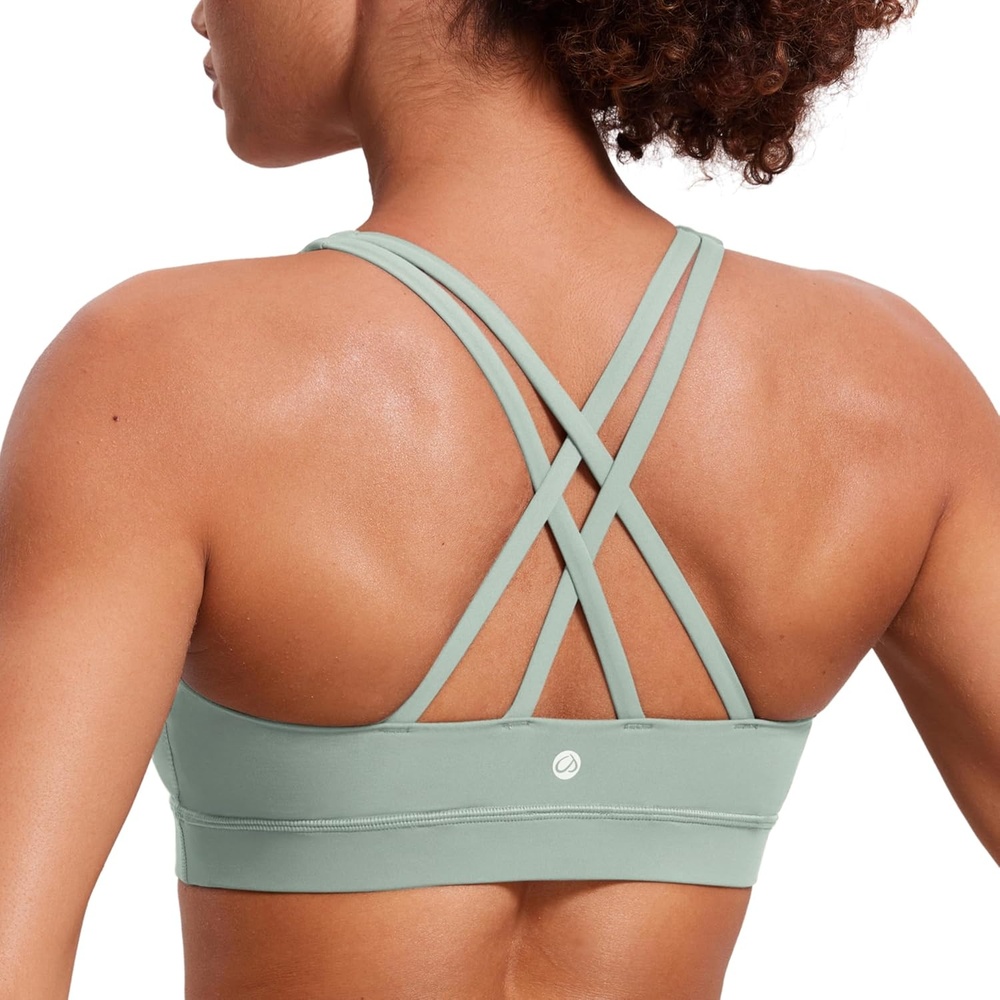 image:imageCRZ YOGA Naked Feeling Strappy Padded Sports Bras for Women Fitness Workout Top Criss Cross Back Yoga CamiGreen Palm Court