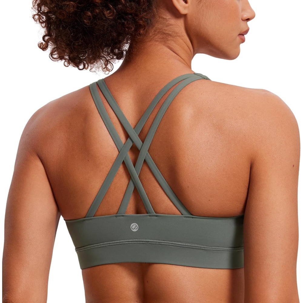 image:imageCRZ YOGA Naked Feeling Strappy Padded Sports Bras for Women Fitness Workout Top Criss Cross Back Yoga CamiGrey Sage