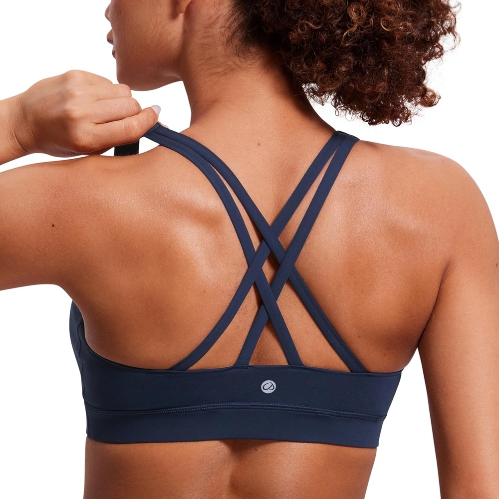 image:imageCRZ YOGA Naked Feeling Strappy Padded Sports Bras for Women Fitness Workout Top Criss Cross Back Yoga CamiNavy