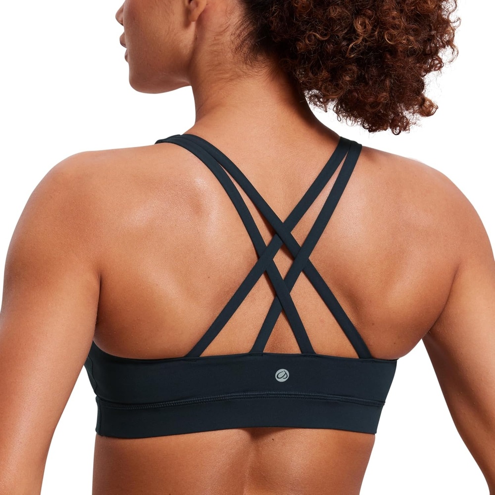 image:imageCRZ YOGA Naked Feeling Strappy Padded Sports Bras for Women Fitness Workout Top Criss Cross Back Yoga CamiTrue Navy
