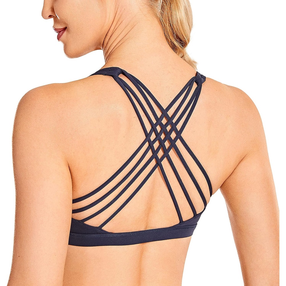 image:imageCRZ YOGA Naked Feeling Strappy Sports Bras for Women  Criss Cross Back Wireless Padded Cami Yoga Workout TopNavy