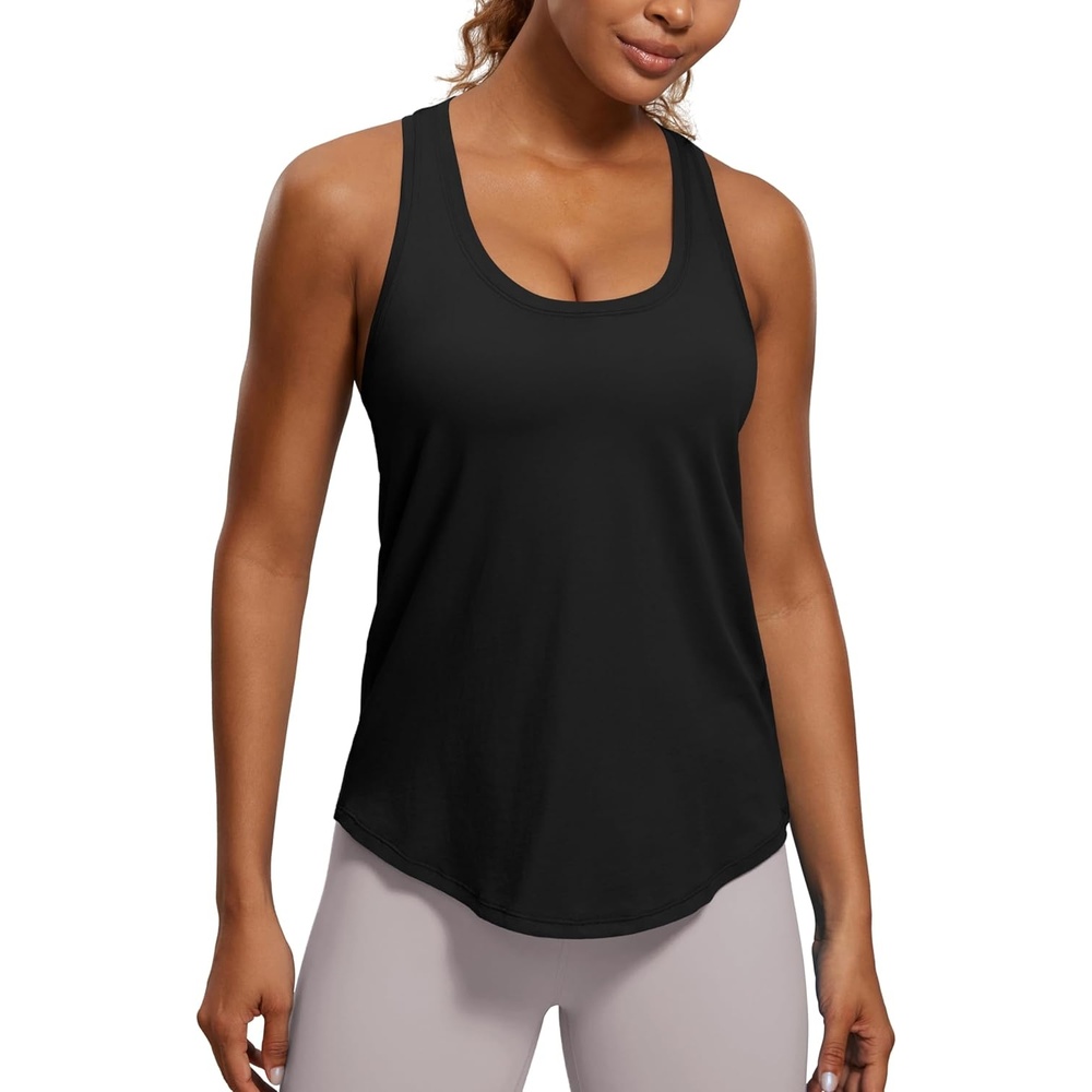 image:imageCRZ YOGA Pima Cotton Racerback Tank Tops for Women  Workout Athletic Casual Soft Scoop Neck Sleeveless ShirtsBlack