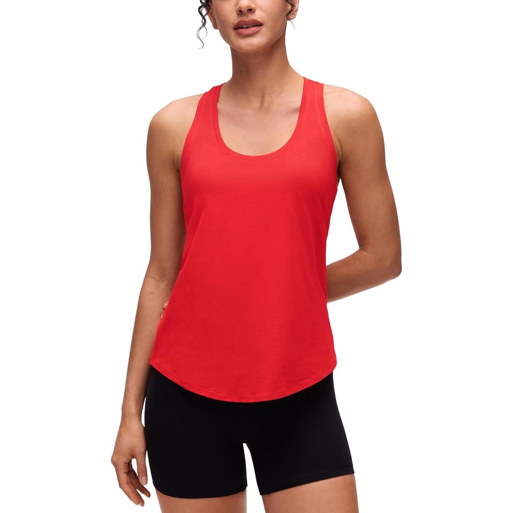 image:imageCRZ YOGA Pima Cotton Racerback Tank Tops for Women Workout Athletic Casual Soft Scoop Neck Sleeveless ShirtsDeep Red