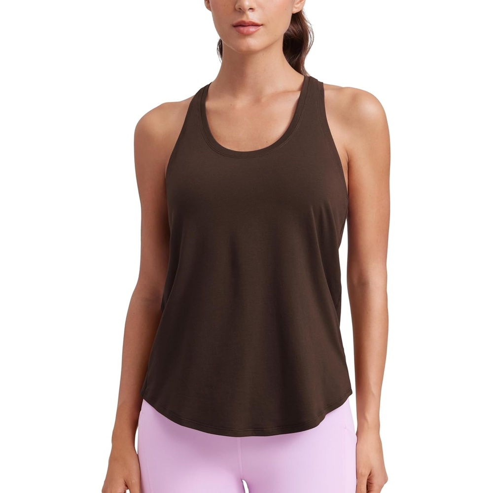 image:imageCRZ YOGA Pima Cotton Racerback Tank Tops for Women Workout Athletic Casual Soft Scoop Neck Sleeveless ShirtsHot Fudge Brown