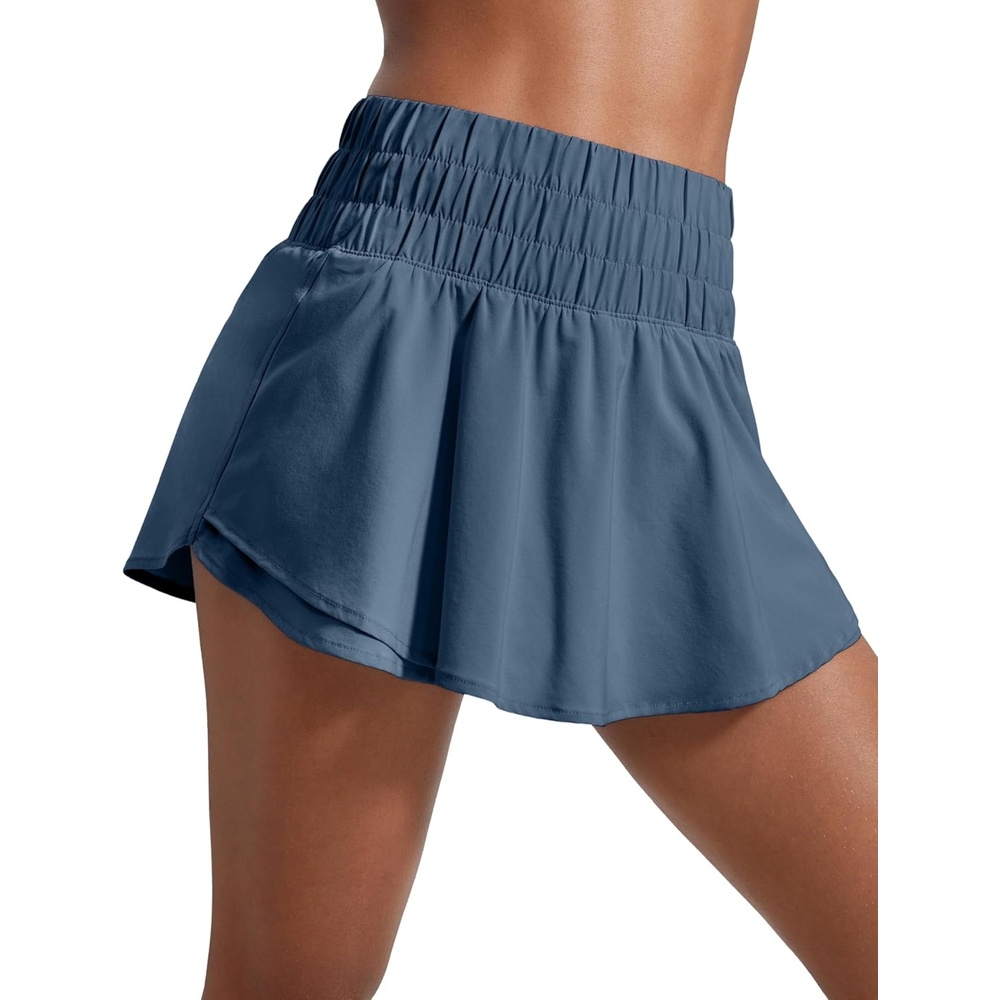 image:imageCRZ YOGA Ruffle Skirt Overlay Athletic Shorts for Women High Waisted Flowy for Workout Running Tennis with Zip PocketStelindigo