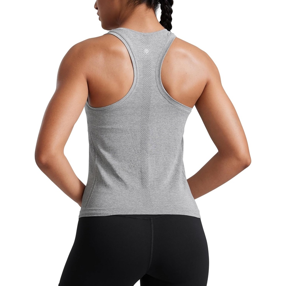 image:imageCRZ YOGA Seamless Racerback Tank Tops for Women Gym Workout Athletic Running Sleeveless Shirts Breathable Scoop NeckSlate Grey Marl