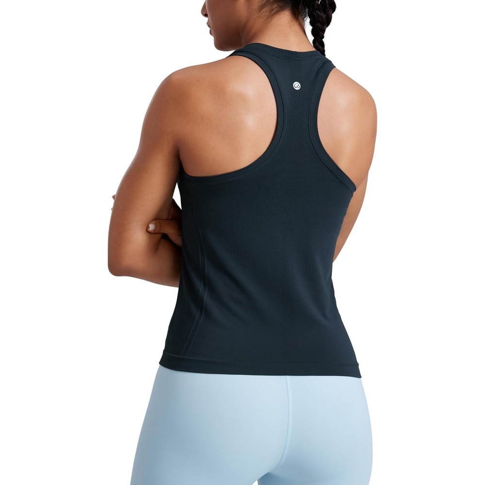 image:imageCRZ YOGA Seamless Racerback Tank Tops for Women Gym Workout Athletic Running Sleeveless Shirts Breathable Scoop NeckTrue Navy