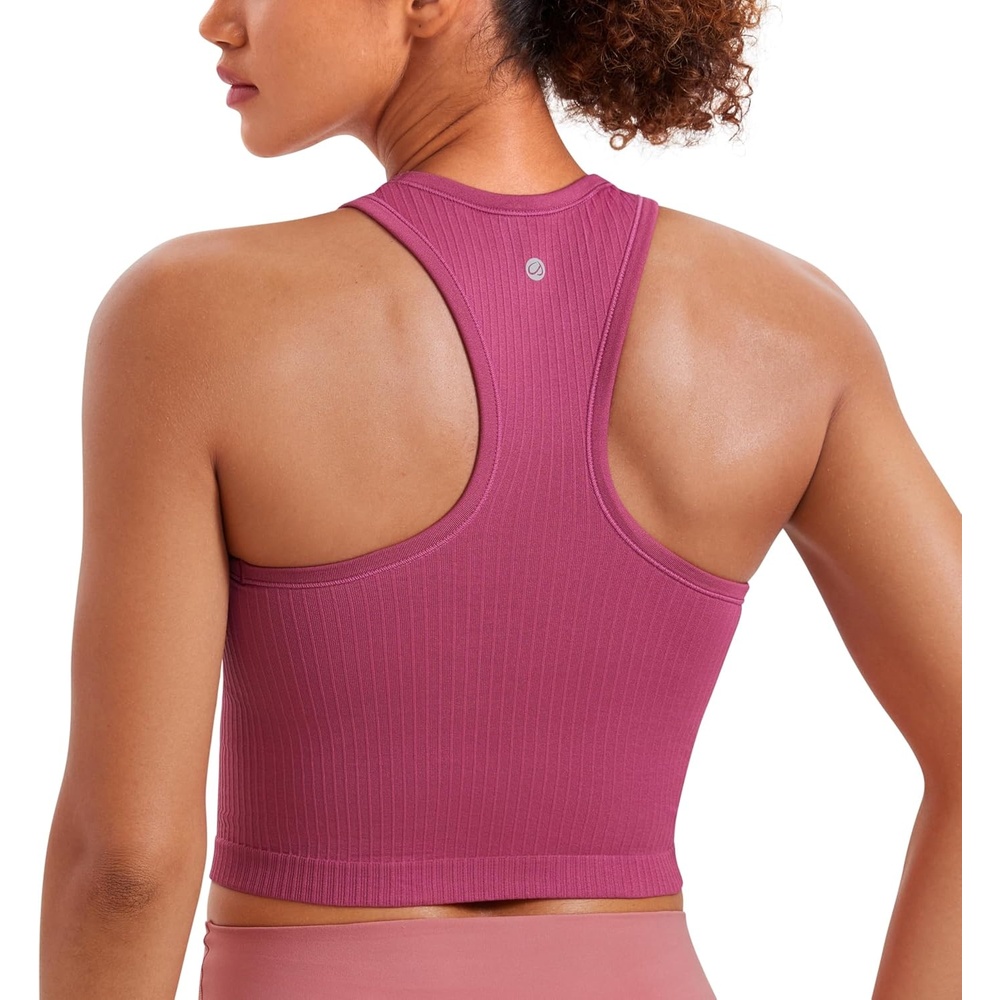 image:imageCRZ YOGA Seamless Ribbed High Neck Crop Tank Tops for Women  Longline Racerback Padded Sports BrasWashed Mauve