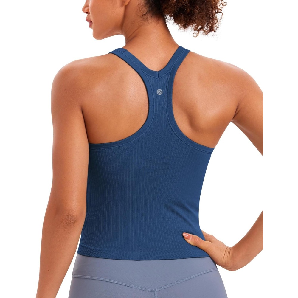 image:imageCRZ YOGA Seamless Ribbed Scoop Neck Tank Top for Women Workout Racerback Padded Athletic Camisole with Built in BraFrench Navy