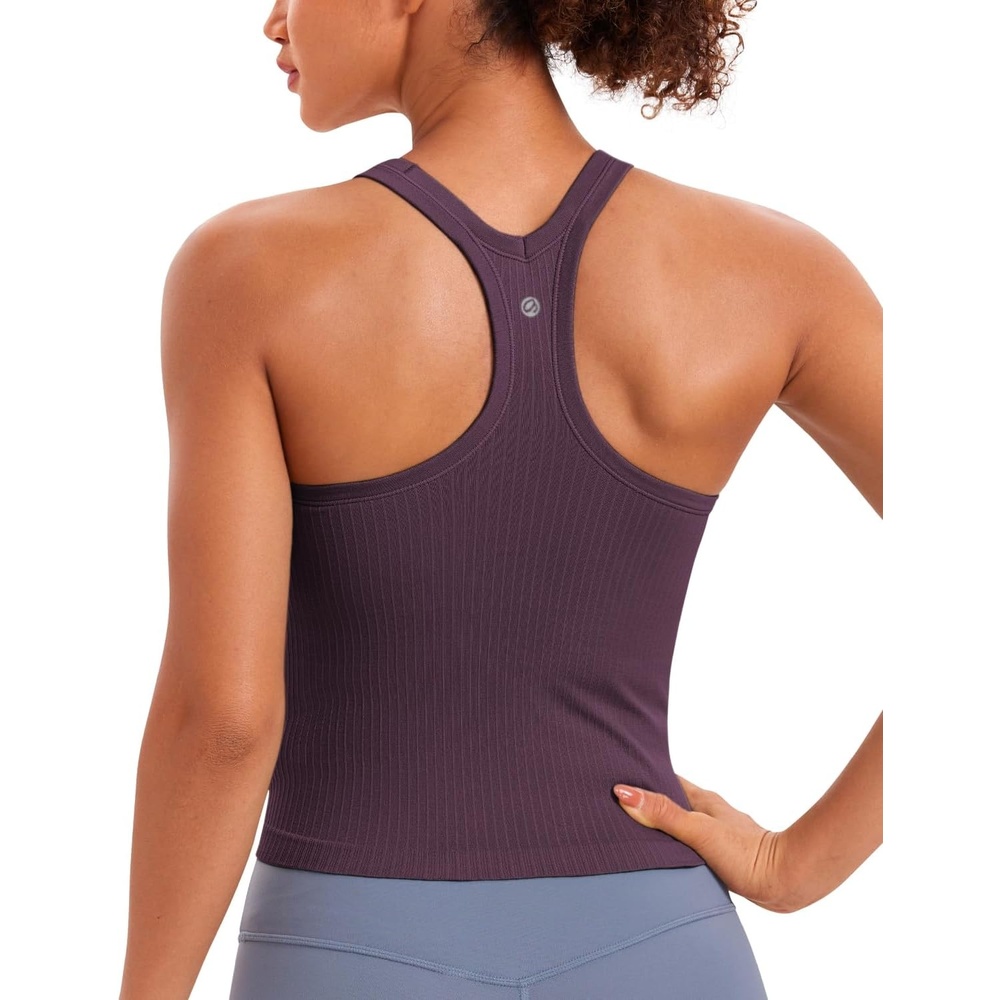 image:imageCRZ YOGA Seamless Ribbed Scoop Neck Tank Top for Women Workout Racerback Padded Athletic Camisole with Built in BraGrape Thistle Purple