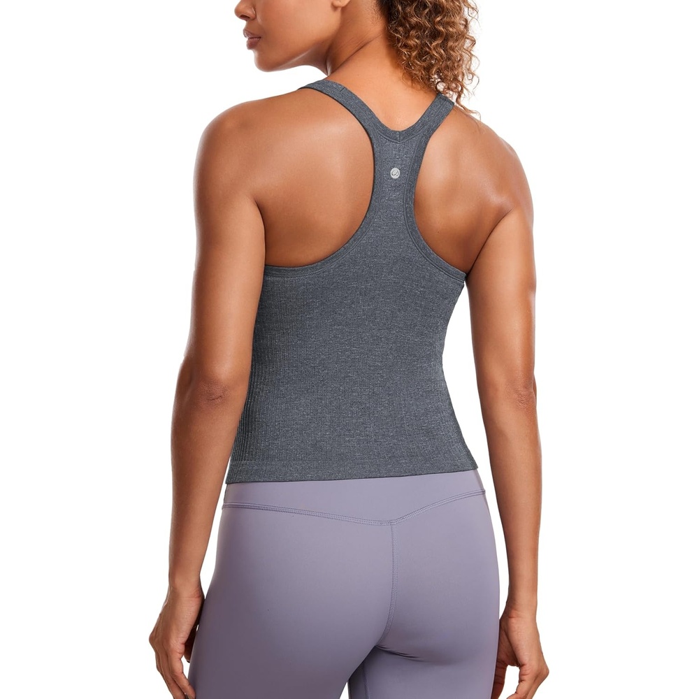 image:imageCRZ YOGA Seamless Ribbed Scoop Neck Tank Top for Women Workout Racerback Padded Athletic Camisole with Built in BraLight Gray 7