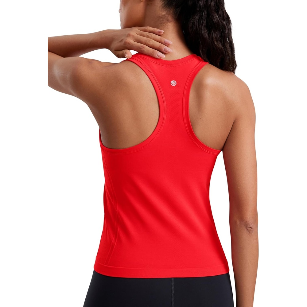 image:imageCRZ YOGA Seamless Workout Tank Tops for Women Athletic Running Gym Sleeveless Shirts Crewneck Racerback BreathableDeep Red