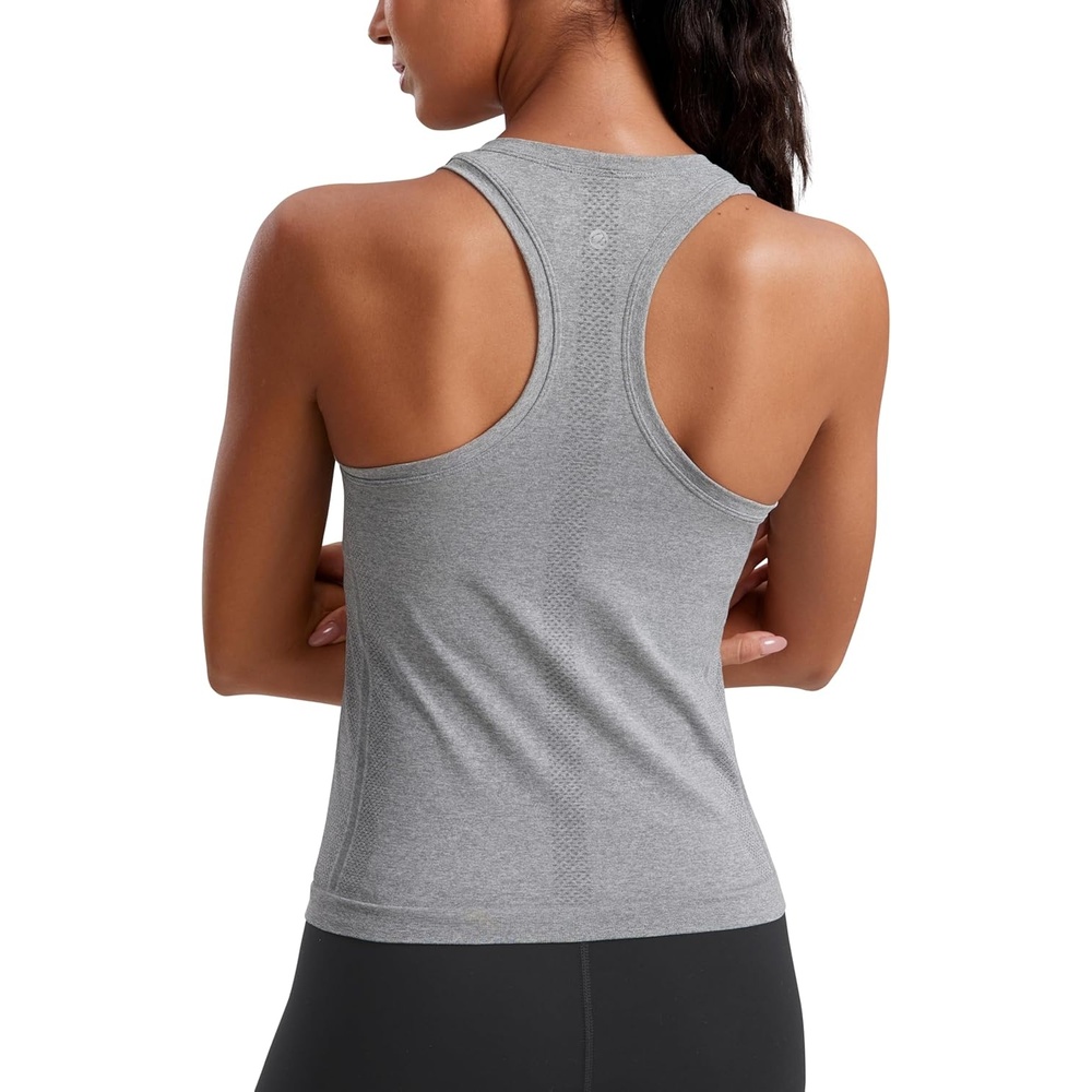 image:imageCRZ YOGA Seamless Workout Tank Tops for Women Athletic Running Gym Sleeveless Shirts Crewneck Racerback BreathableSlate Grey Marl