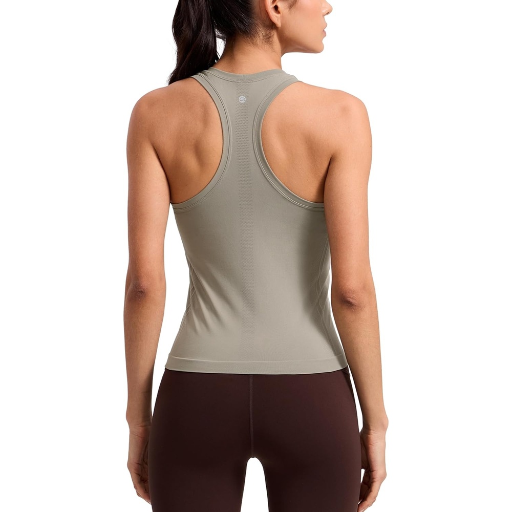 image:imageCRZ YOGA Seamless Workout Tank Tops for Women Athletic Running Gym Sleeveless Shirts Crewneck Racerback BreathableWarm Ash Grey