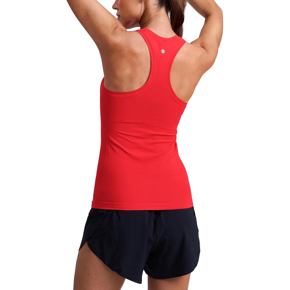 image:imageCRZ YOGA Seamless Workout Tank Tops for Women Hip Length Athletic Running Gym Sleeveless Shirts Racerback CrewneckDeep Red