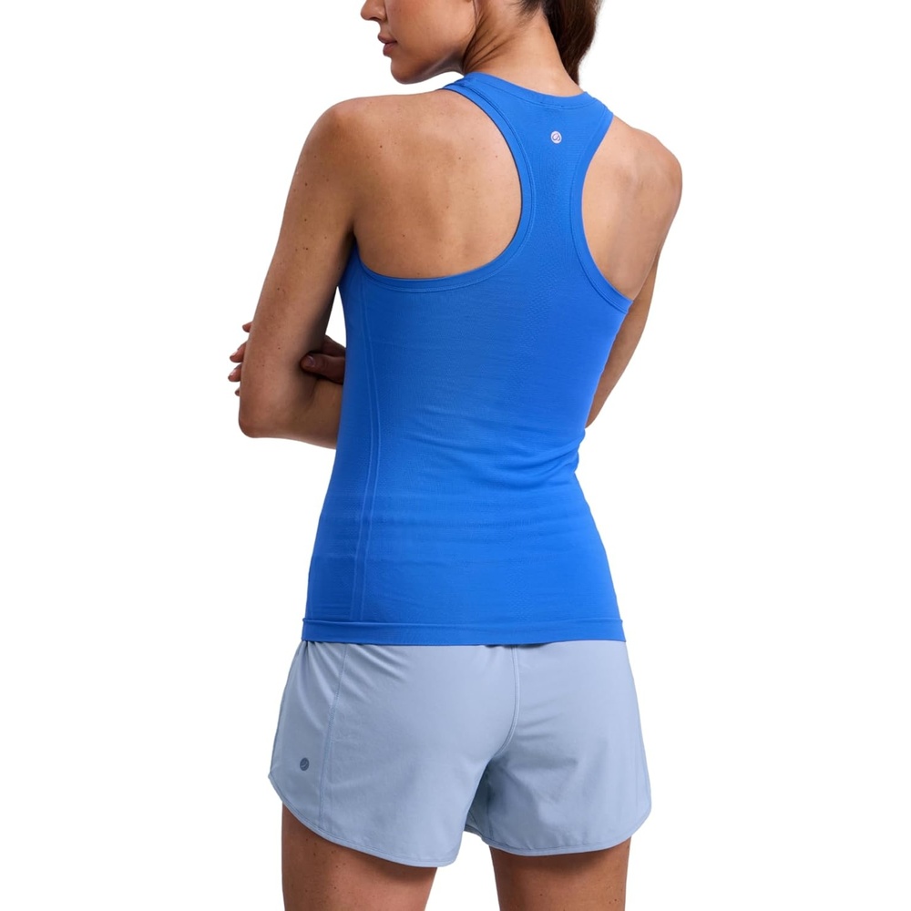 image:imageCRZ YOGA Seamless Workout Tank Tops for Women Hip Length  Athletic Running Gym Sleeveless Shirts Racerback CrewneckSparkle Blue