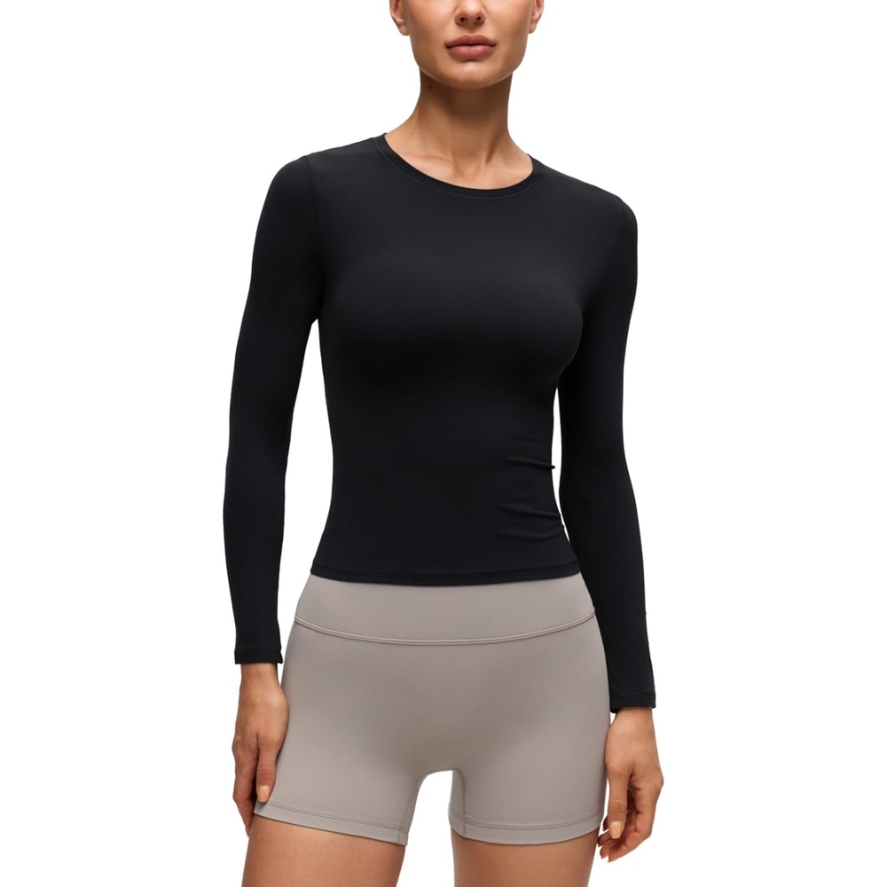 image:imageCRZ YOGA Softembrace Crewneck Long Sleeve Shirts for Women Workout Casual Going Out Tops Soft Fitted Tight Fall TShirtsBlack