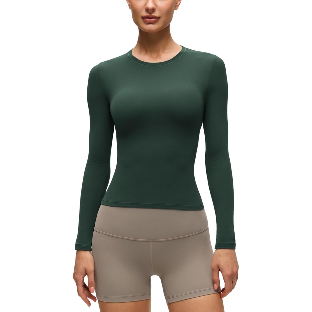 image:imageCRZ YOGA Softembrace Crewneck Long Sleeve Shirts for Women Workout Casual Going Out Tops Soft Fitted Tight Fall TShirtsLegend Green
