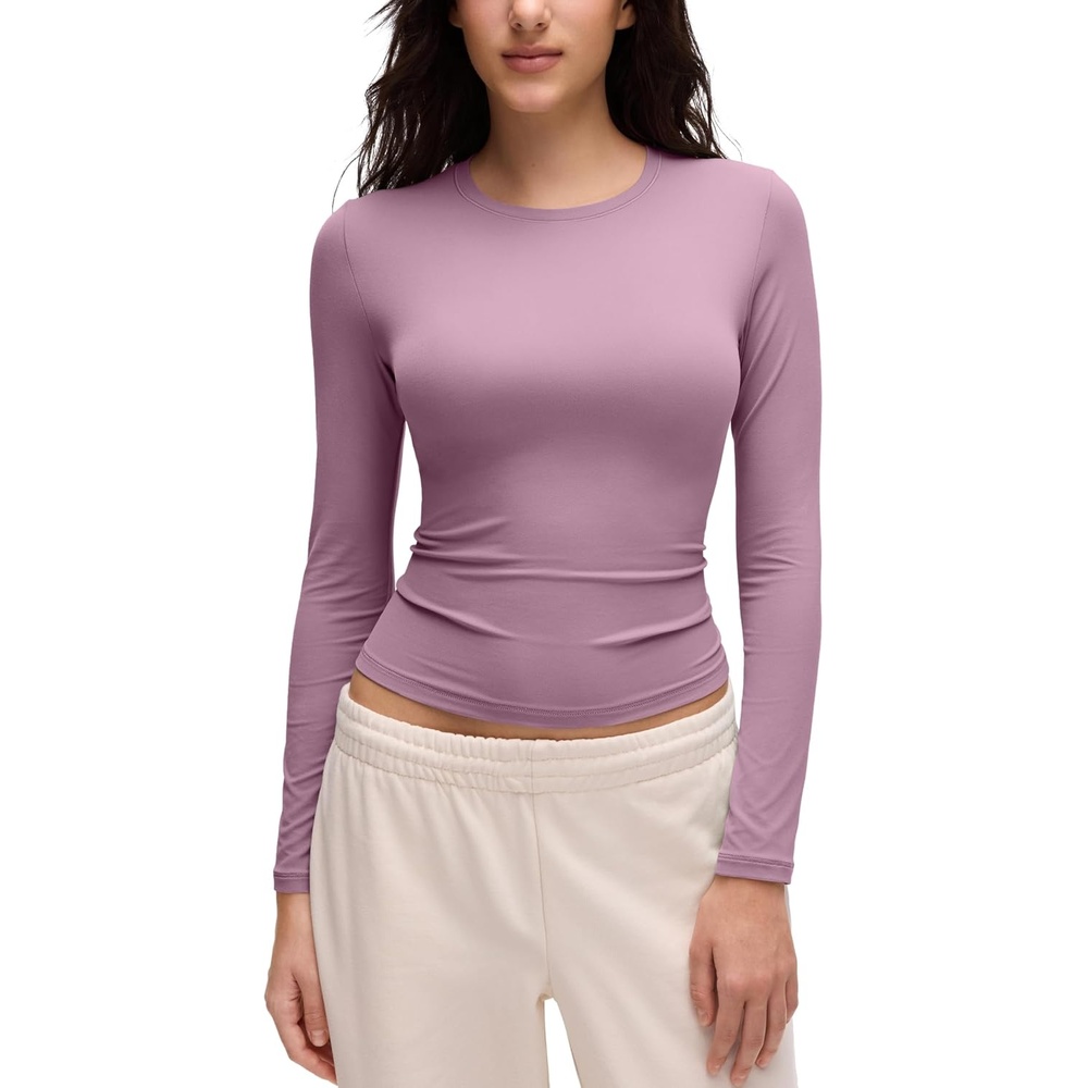 image:imageCRZ YOGA Softembrace Crewneck Long Sleeve Shirts for Women Workout Casual Going Out Tops Soft Fitted Tight Fall TShirtsLight Lavender