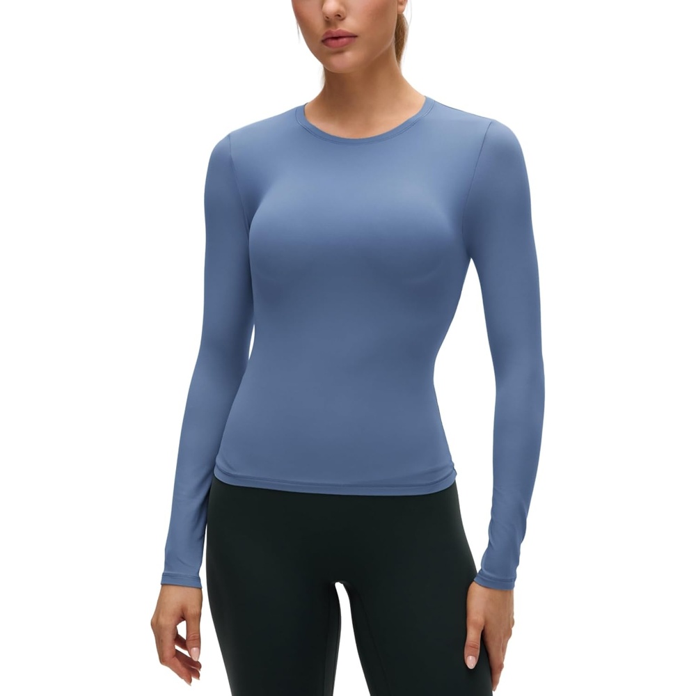 image:imageCRZ YOGA Softembrace Crewneck Long Sleeve Shirts for Women Workout Casual Going Out Tops Soft Fitted Tight Fall TShirtsOasis Blue