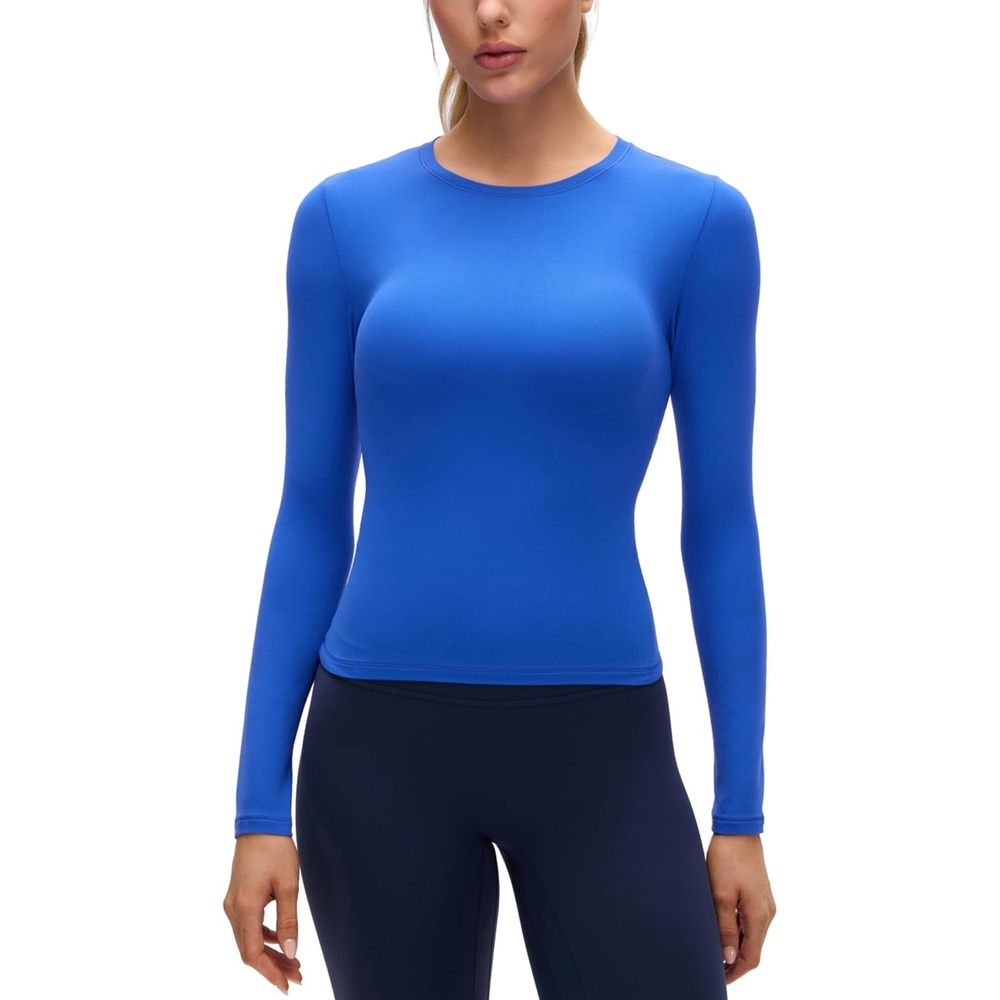 image:imageCRZ YOGA Softembrace Crewneck Long Sleeve Shirts for Women Workout Casual Going Out Tops Soft Fitted Tight Fall TShirtsSparkle Blue