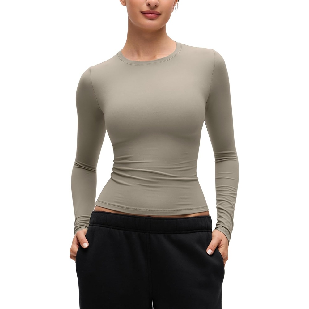 image:imageCRZ YOGA Softembrace Crewneck Long Sleeve Shirts for Women Workout Casual Going Out Tops Soft Fitted Tight Fall TShirtsWarm Ash Grey