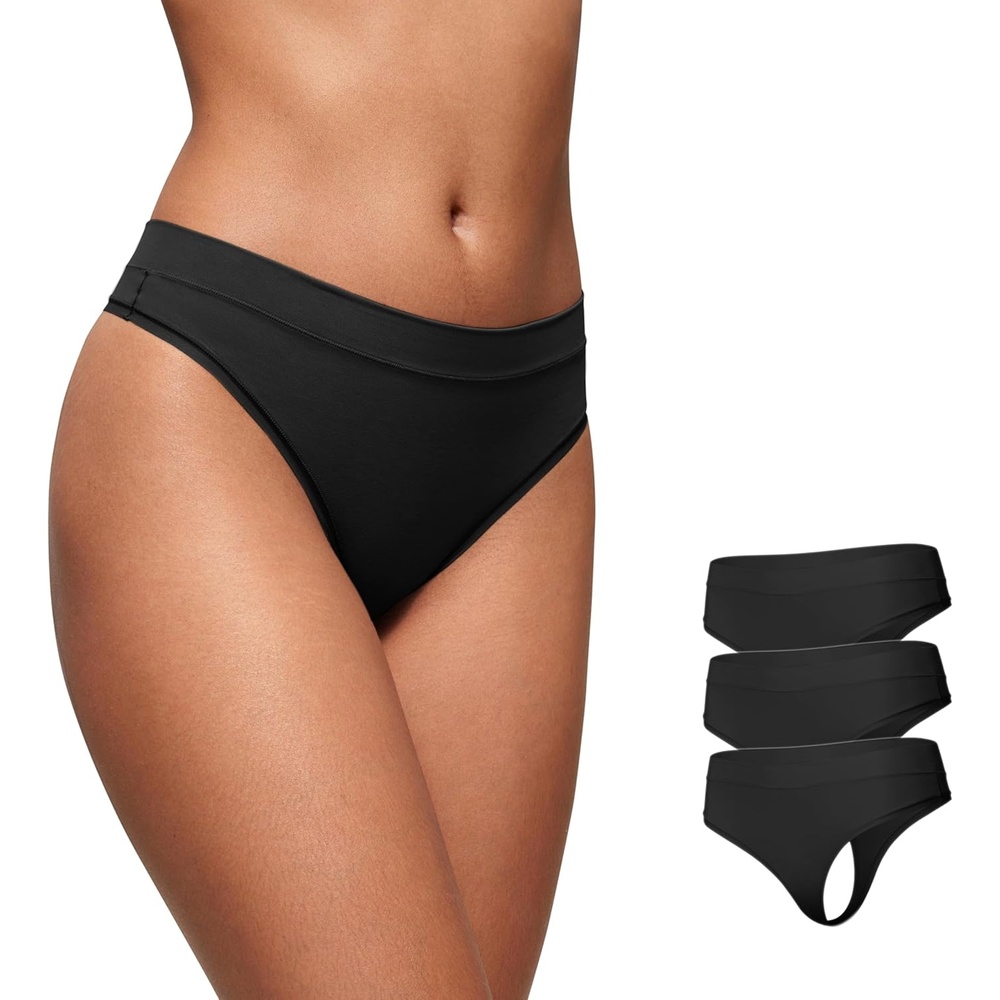 image:imageCRZ YOGA Softhold High Rise Thongs for Women Sexy Tagless Comfortable Panties Smooth Breathable Ladies Underwear 3 PackBlack 3pack