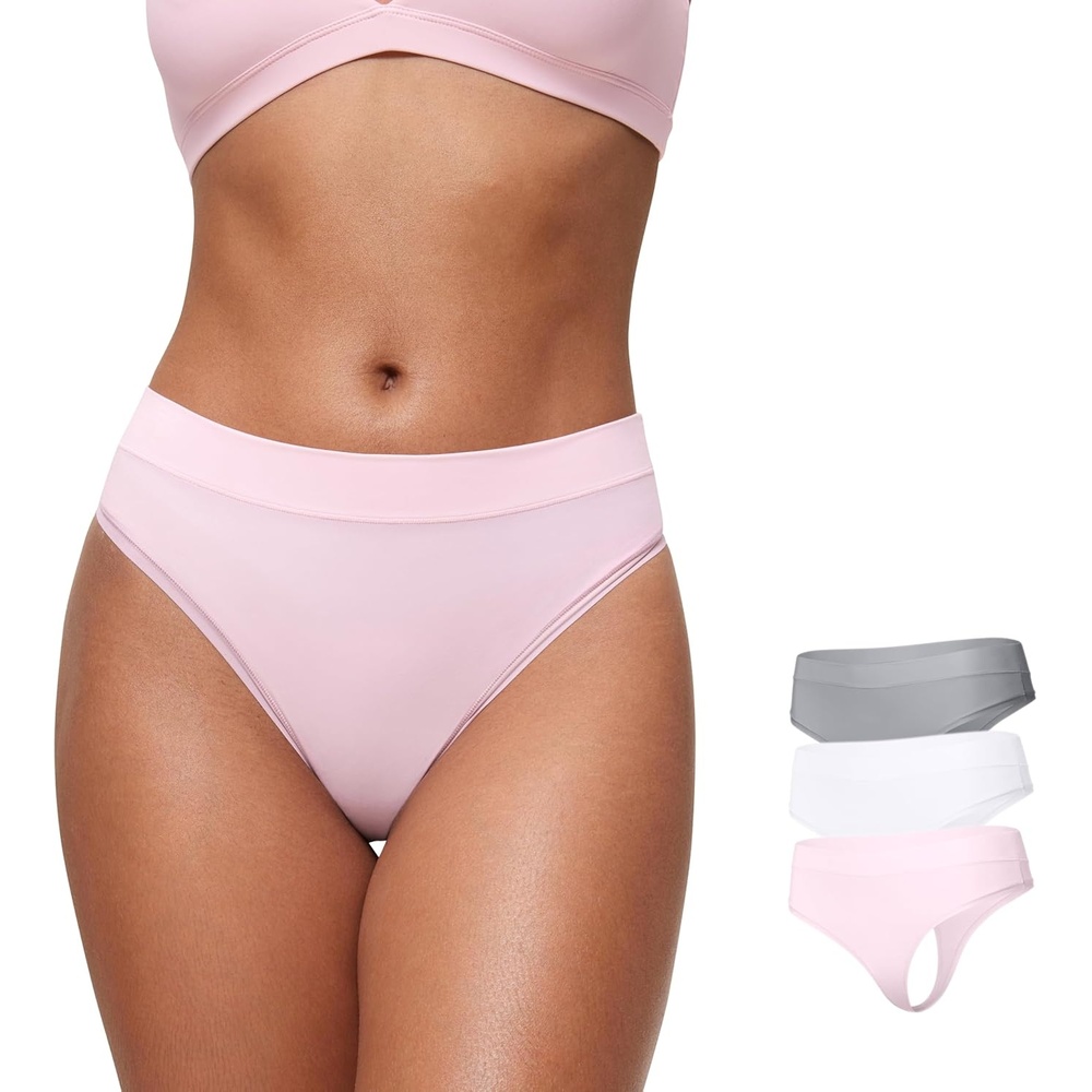 image:imageCRZ YOGA Softhold High Rise Thongs for Women Sexy Tagless Comfortable Panties Smooth Breathable Ladies Underwear 3 PackGreyWhitePink