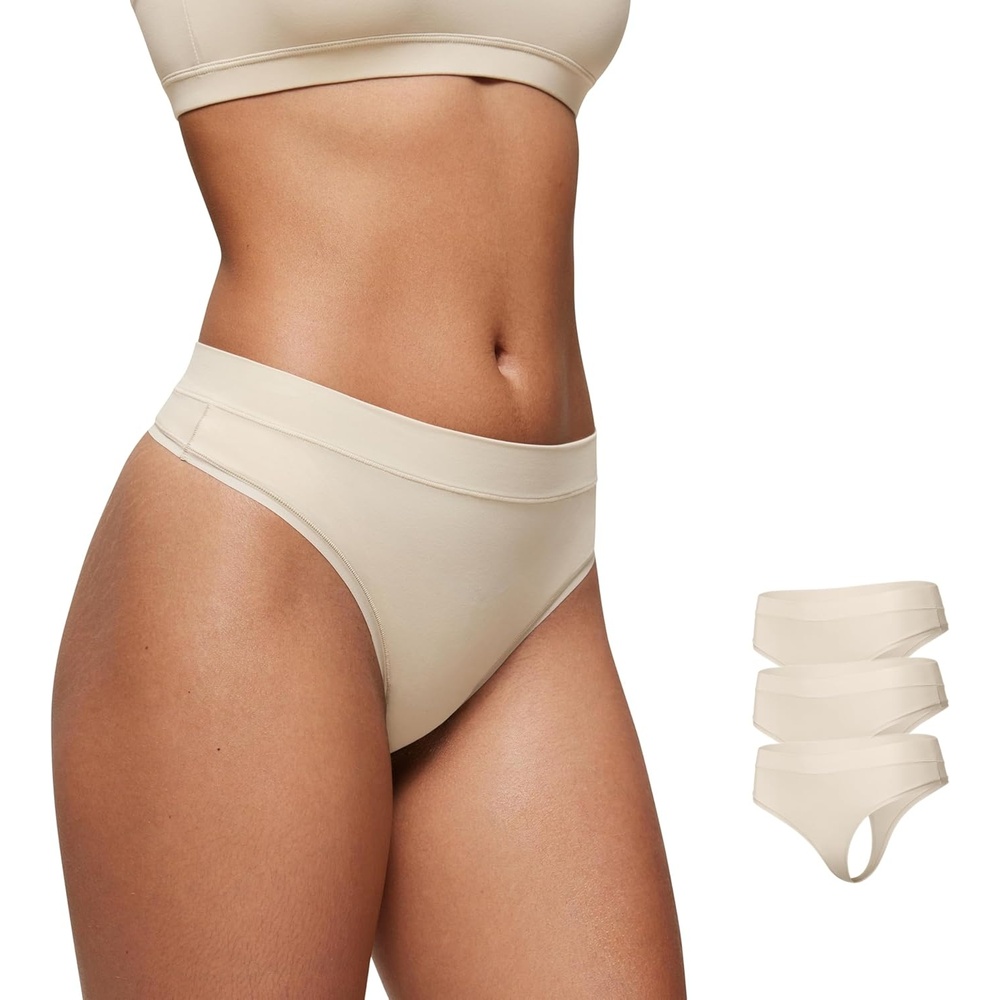 image:imageCRZ YOGA Softhold High Rise Thongs for Women Sexy Tagless Comfortable Panties Smooth Breathable Ladies Underwear 3 PackMojave Tan 23pack