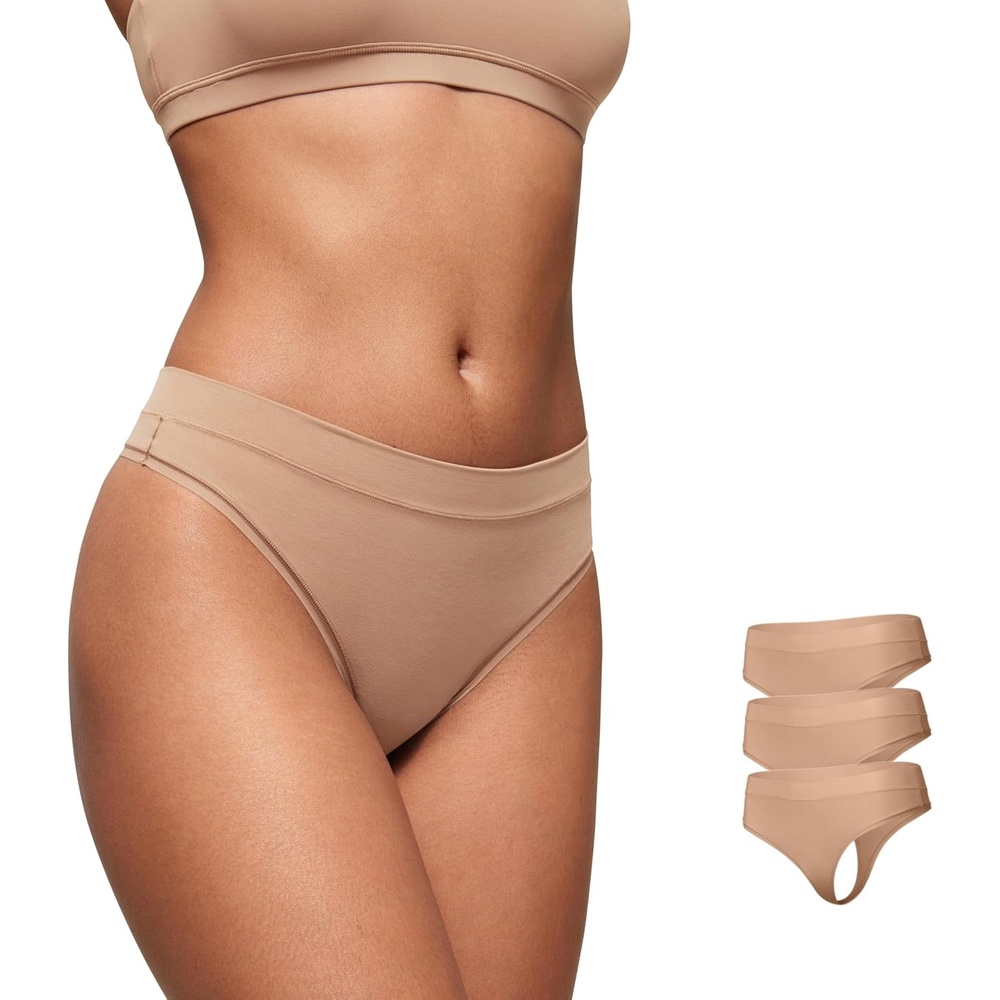 image:imageCRZ YOGA Softhold High Rise Thongs for Women Sexy Tagless Comfortable Panties Smooth Breathable Ladies Underwear 3 PackWarm Beige 3pack