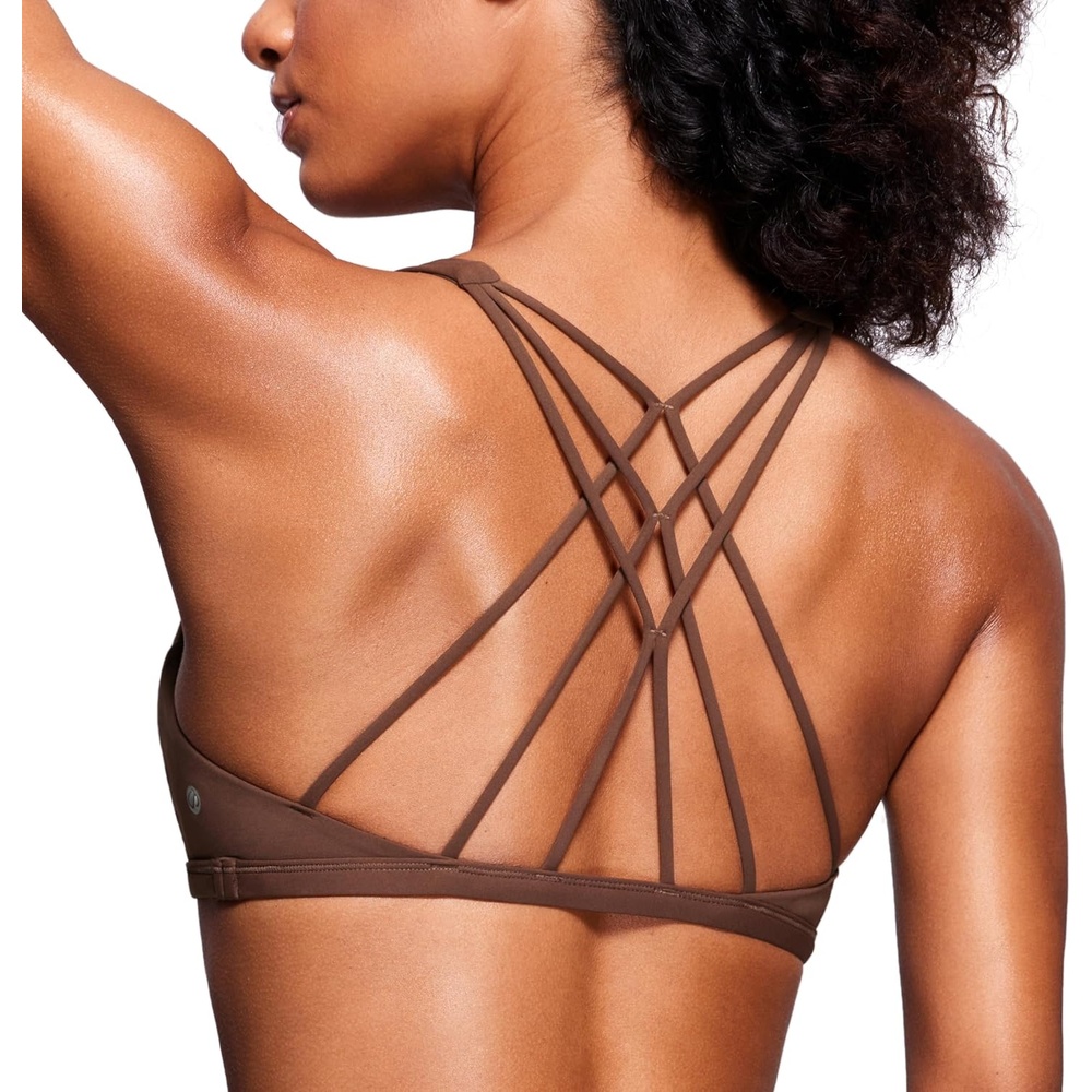 image:imageCRZ YOGA Womens Naked Feeling Criss Cross Sports Bra Strappy Back Padded Medium Support Wireless Gym Cami Workout YogaCoffee Brown